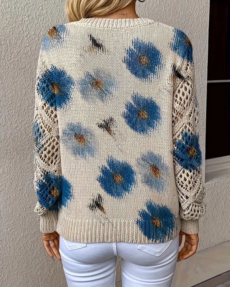 Ulrika™ - Elegant Blomstrete Strikkegenser
